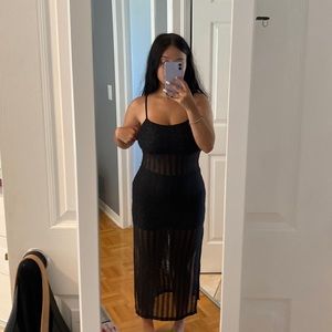 Black maxi dress sheer & embroidered